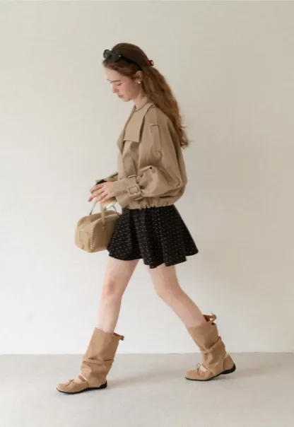 Oversized Cropped Trench Coat with Asymmetrical Lapel