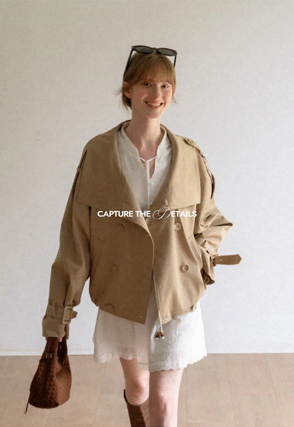 Oversized Cropped Trench Coat with Asymmetrical Lapel