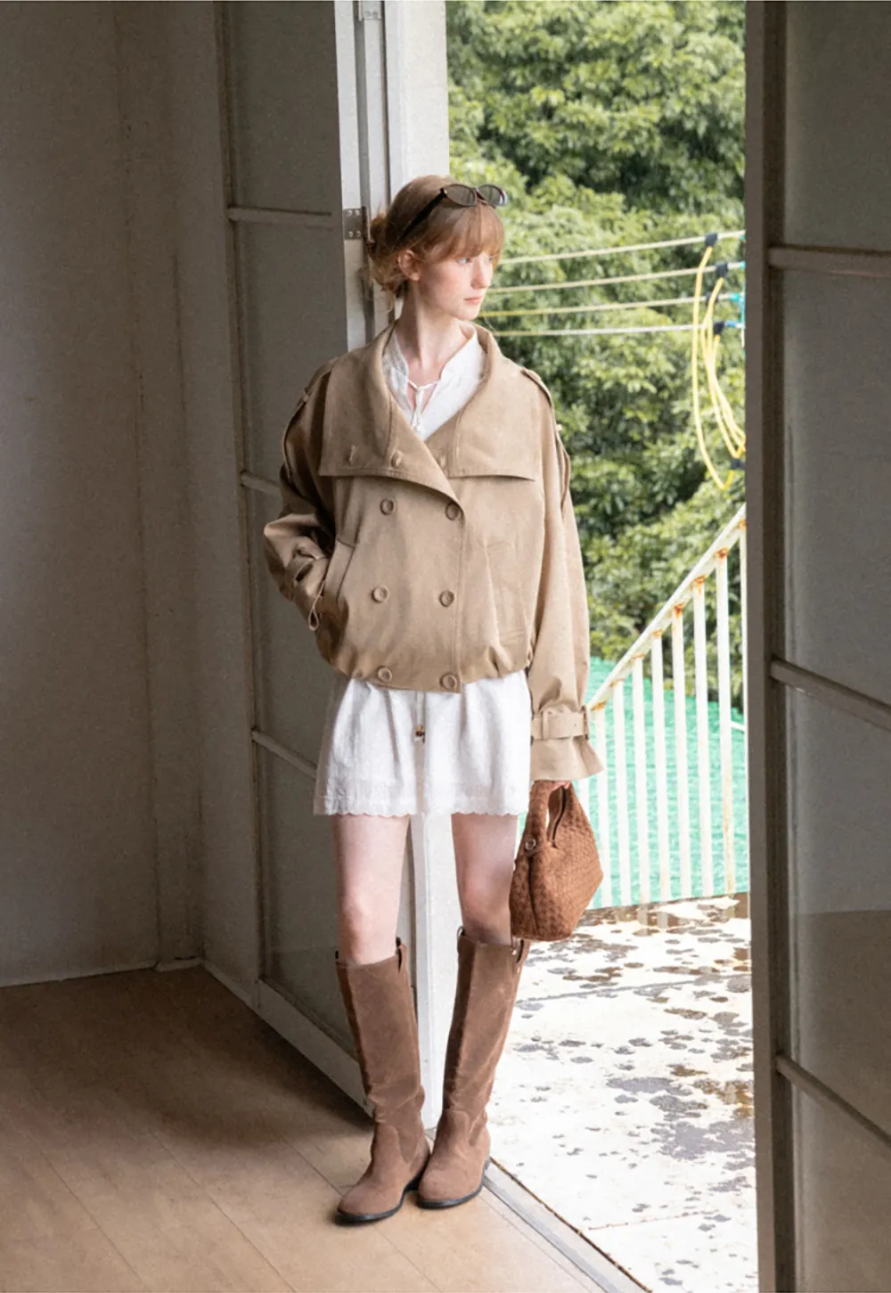 Oversized Cropped Trench Coat with Asymmetrical Lapel