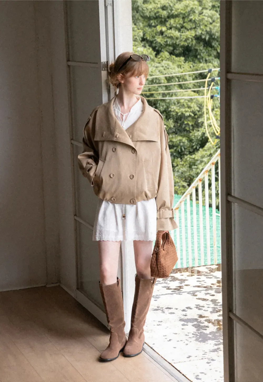 Oversized Cropped Trench Coat with Asymmetrical Lapel