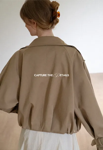 Oversized Cropped Trench Coat with Asymmetrical Lapel