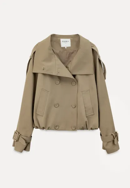 Oversized Cropped Trench Coat with Asymmetrical Lapel