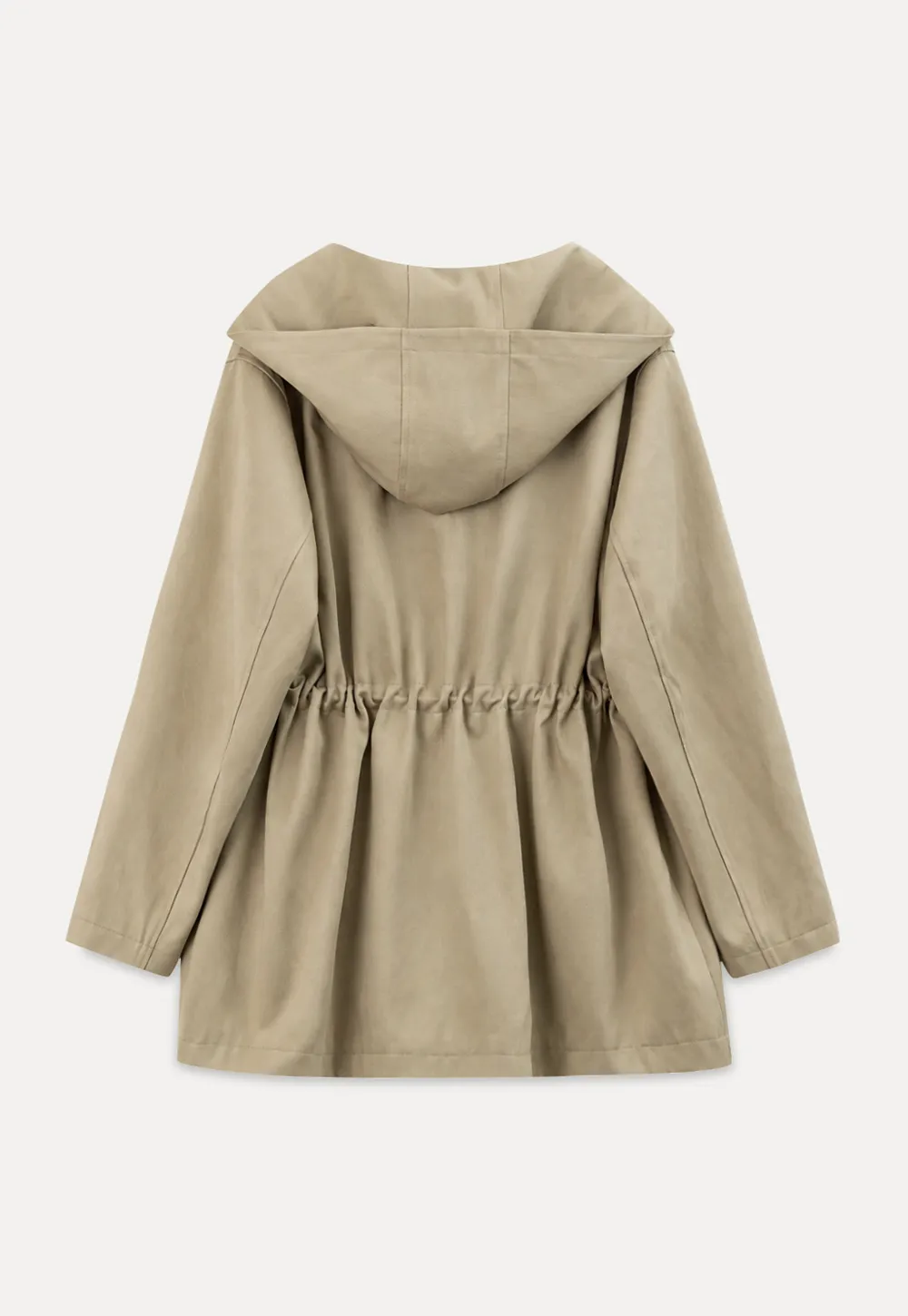 Drawstring Waist Hooded Trench Coat