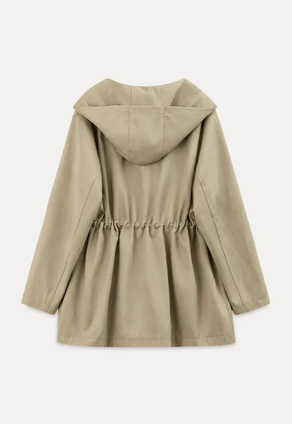 Drawstring Waist Hooded Trench Coat