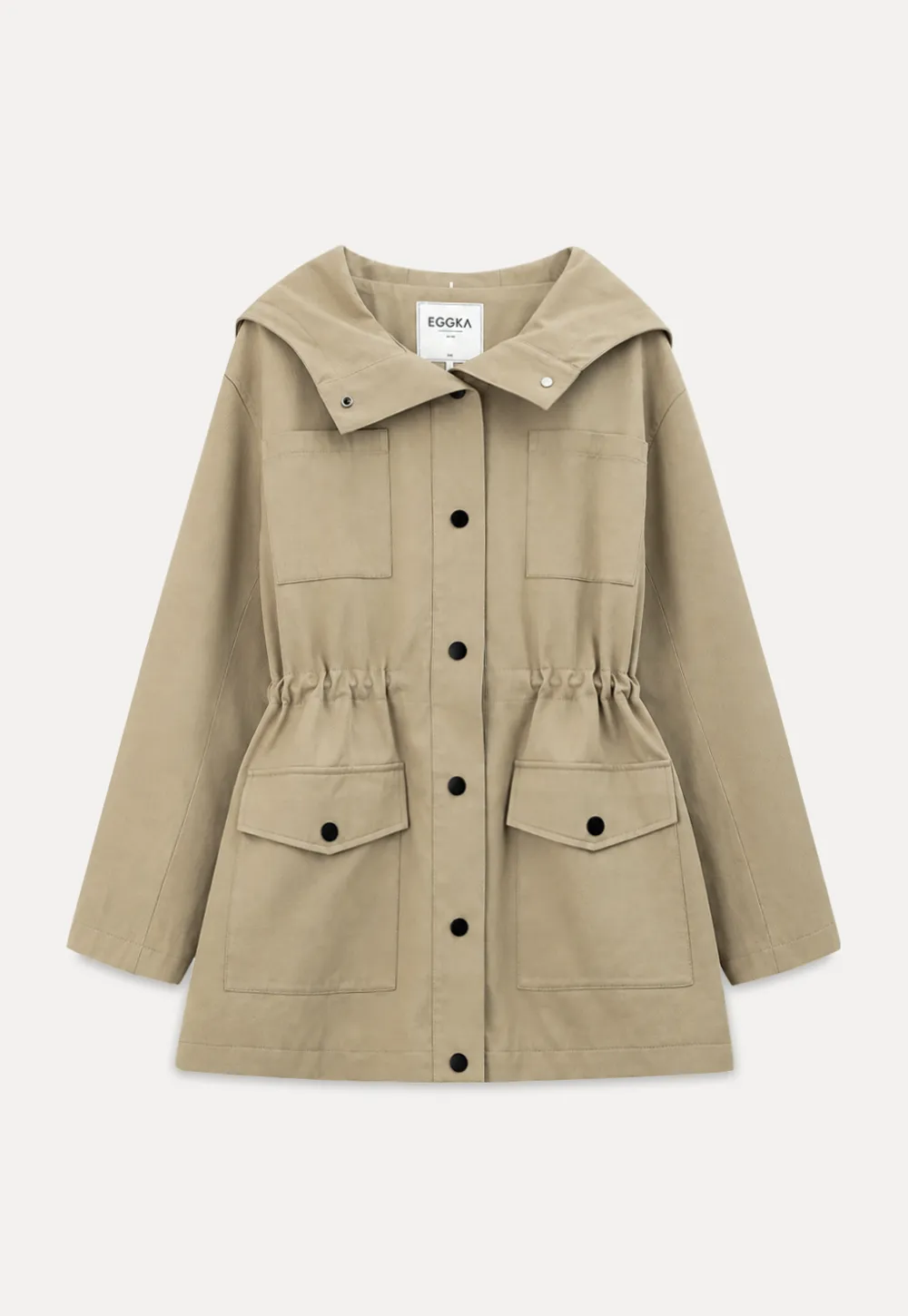 Drawstring Waist Hooded Trench Coat