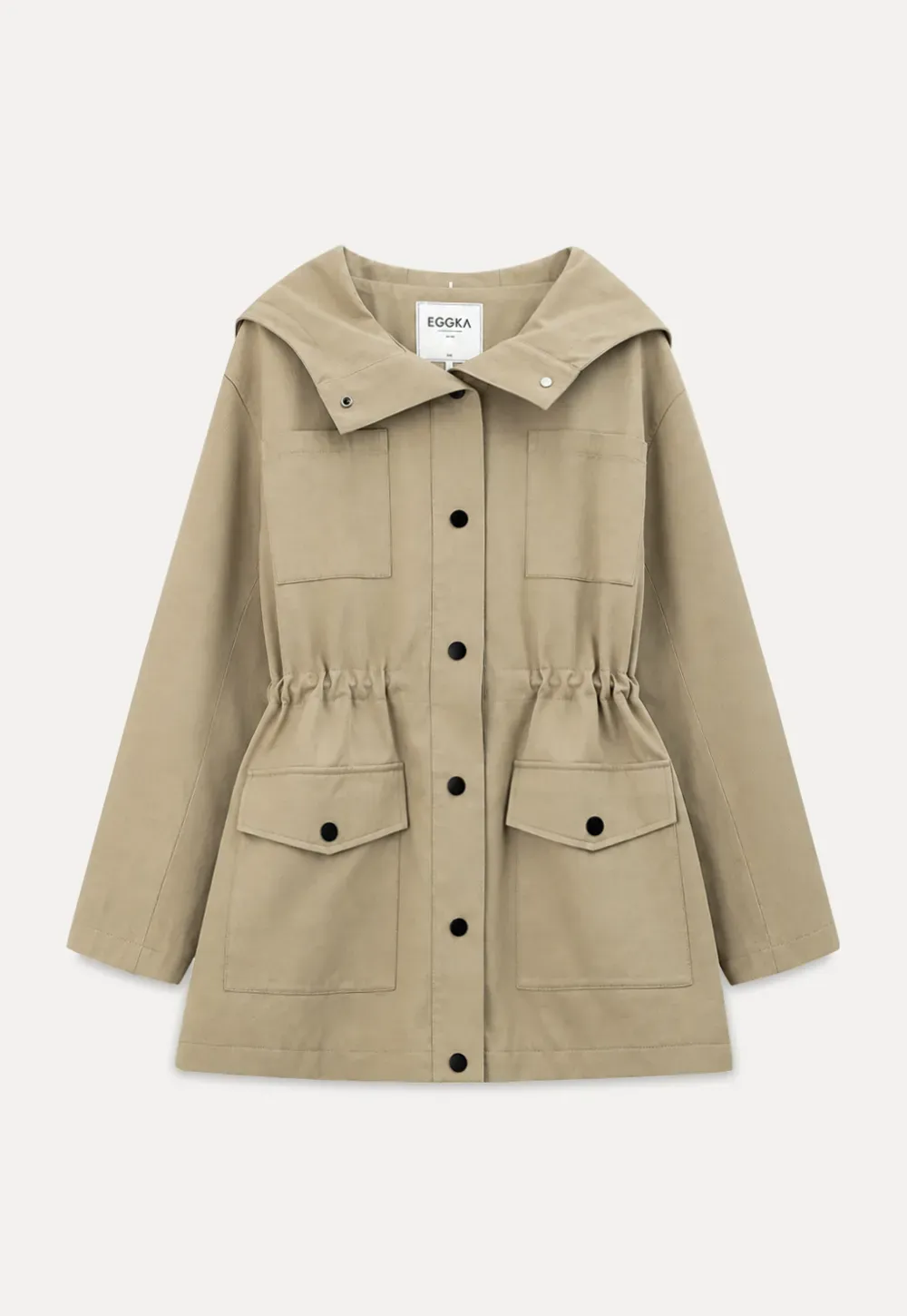 Drawstring Waist Hooded Trench Coat