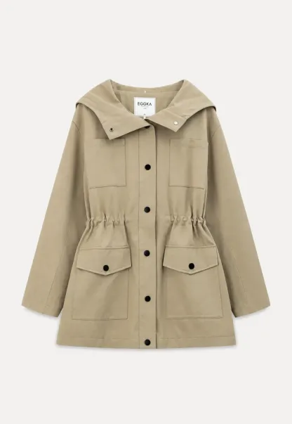 Drawstring Waist Hooded Trench Coat