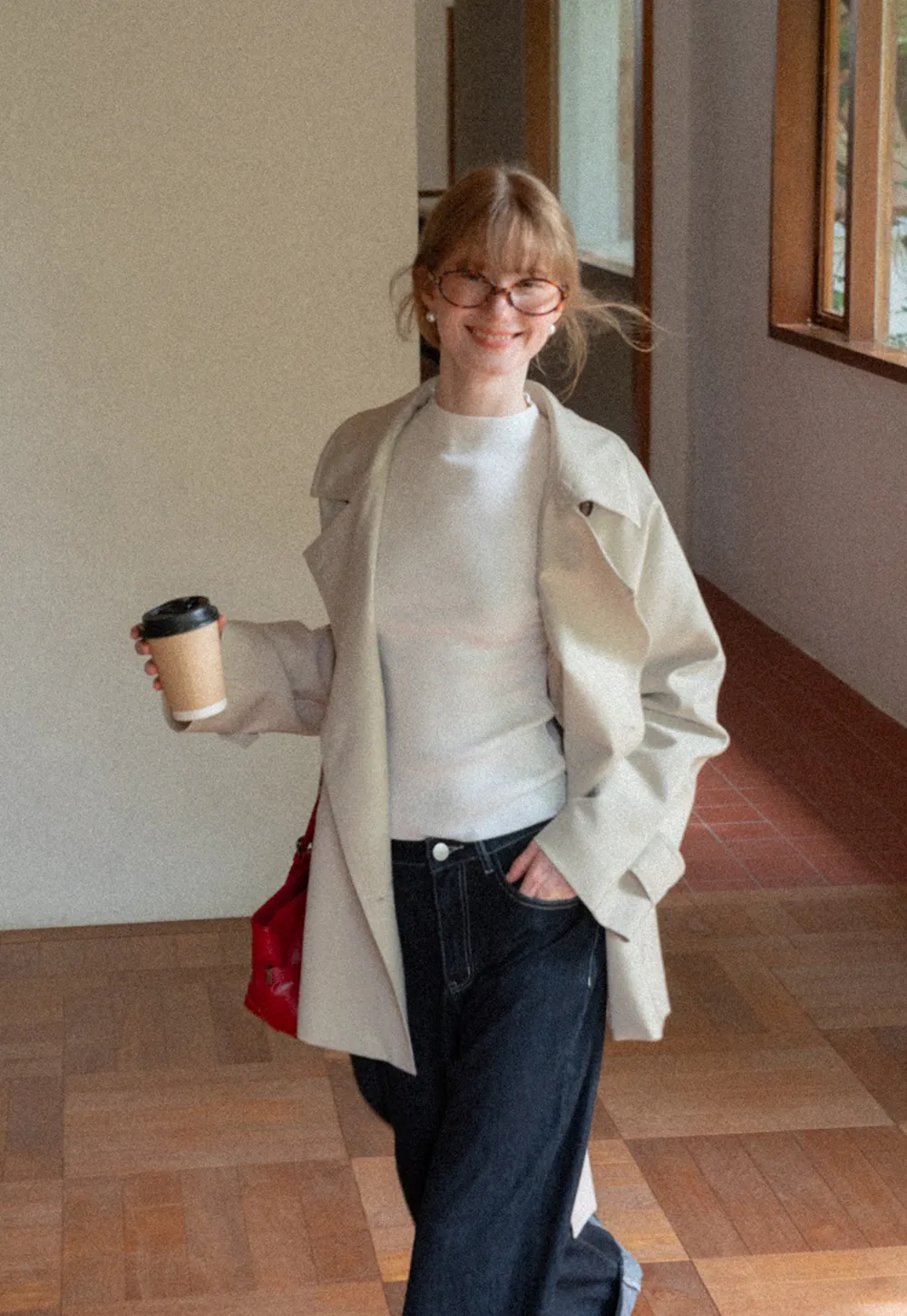 Oversized Notched Collar Trench Coat