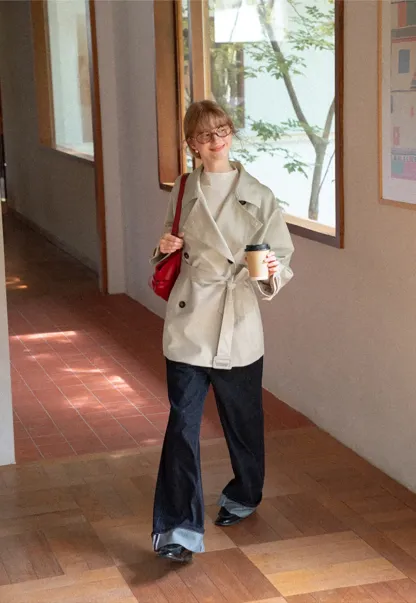 Oversized Notched Collar Trench Coat