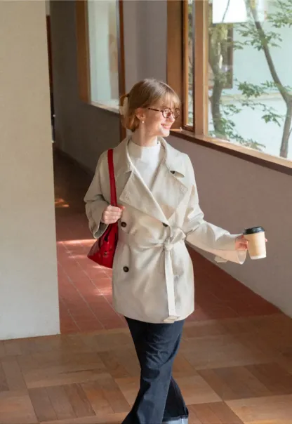 Oversized Notched Collar Trench Coat