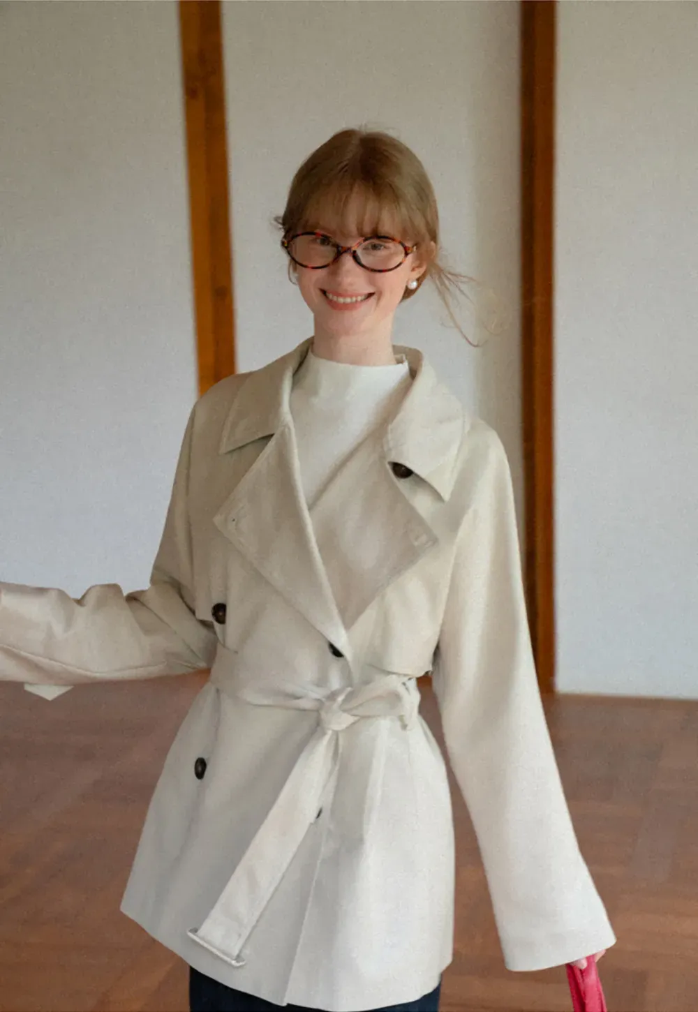 Oversized Notched Collar Trench Coat