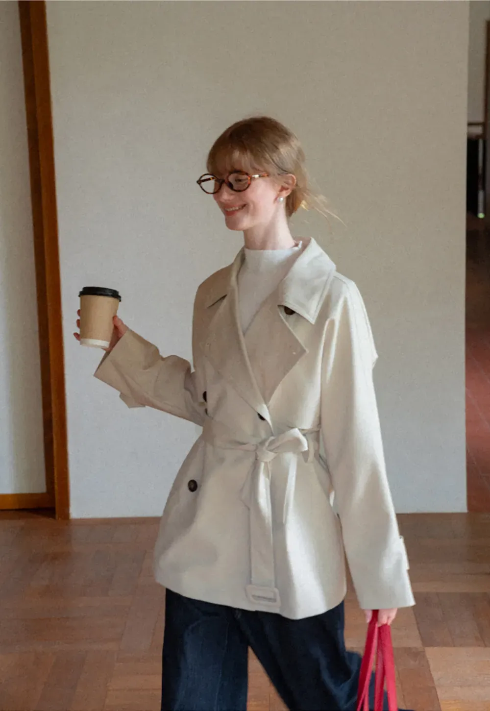 Oversized Notched Collar Trench Coat