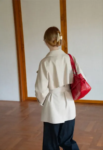 Oversized Notched Collar Trench Coat