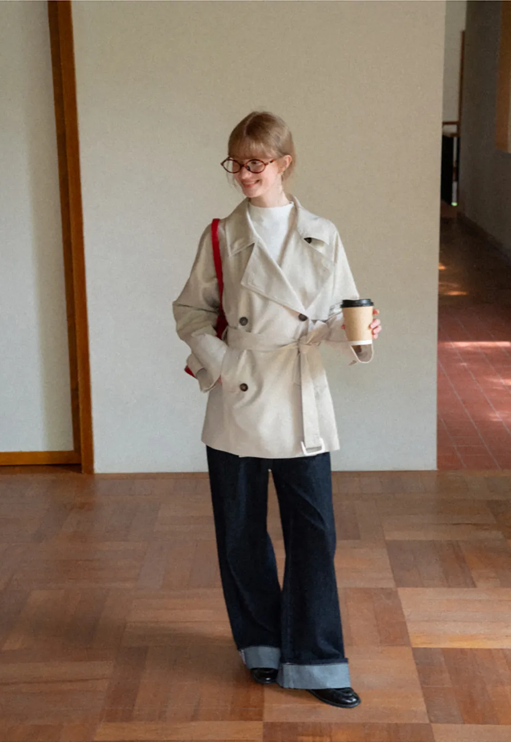 Oversized Notched Collar Trench Coat