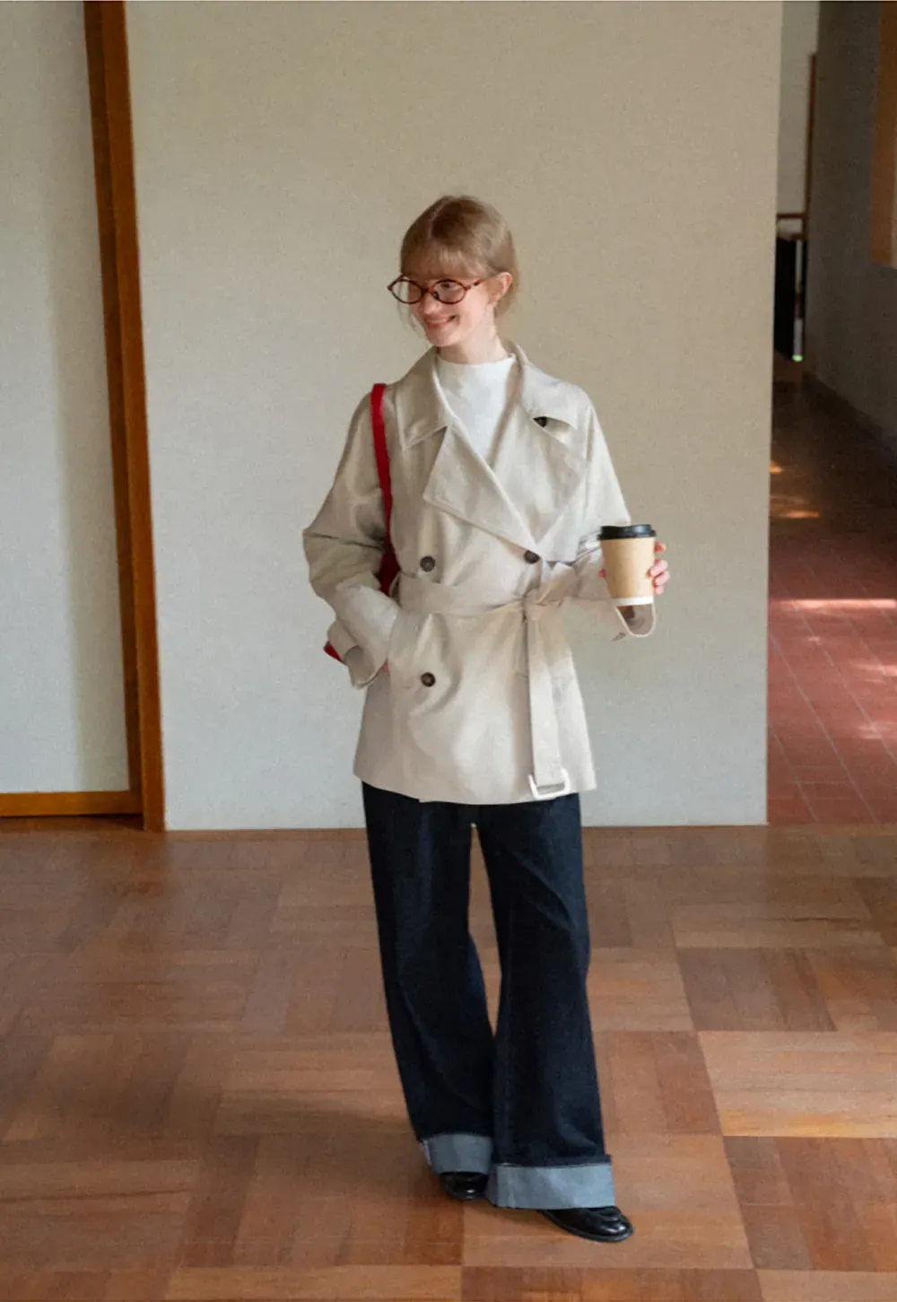 Oversized Notched Collar Trench Coat
