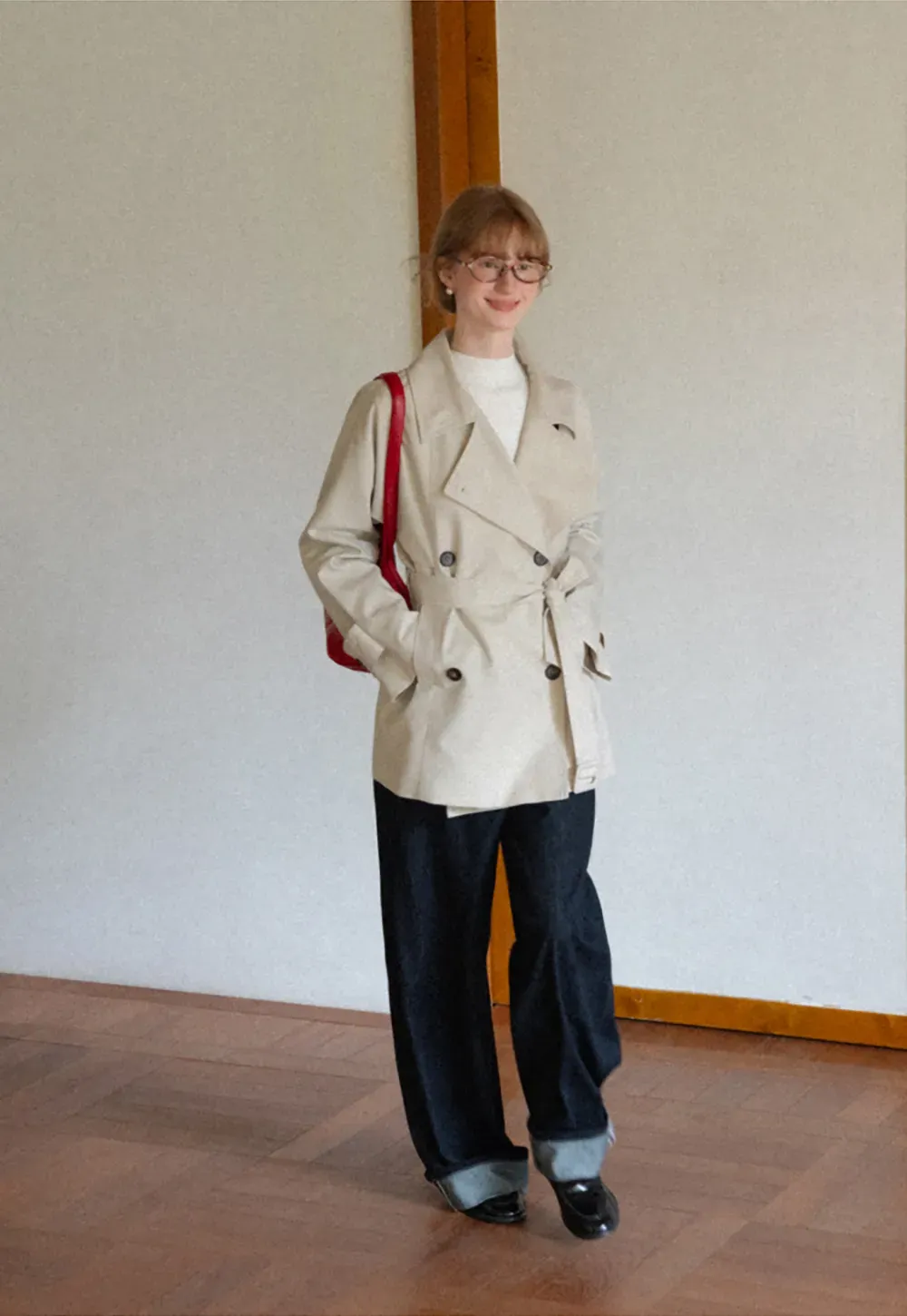Oversized Notched Collar Trench Coat