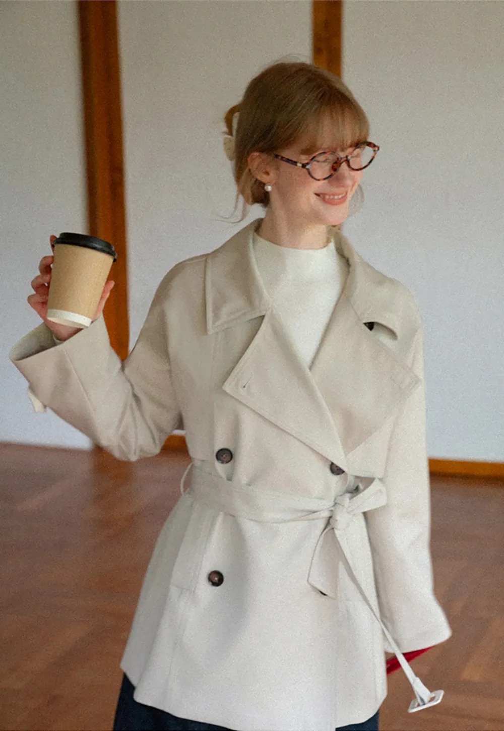 Oversized Notched Collar Trench Coat