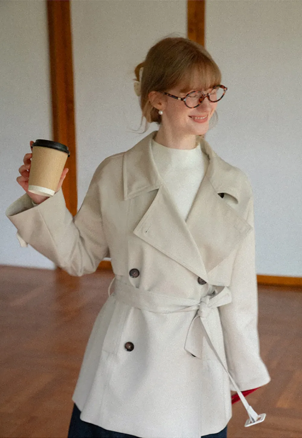 Oversized Notched Collar Trench Coat