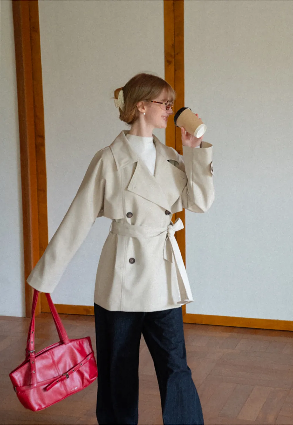 Oversized Notched Collar Trench Coat