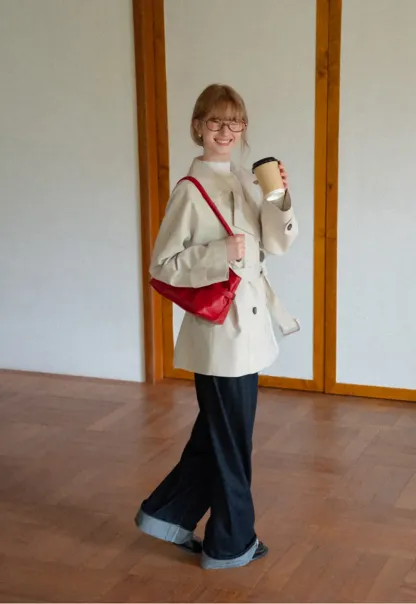 Oversized Notched Collar Trench Coat