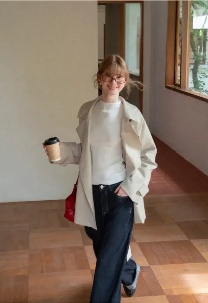 Oversized Notched Collar Trench Coat