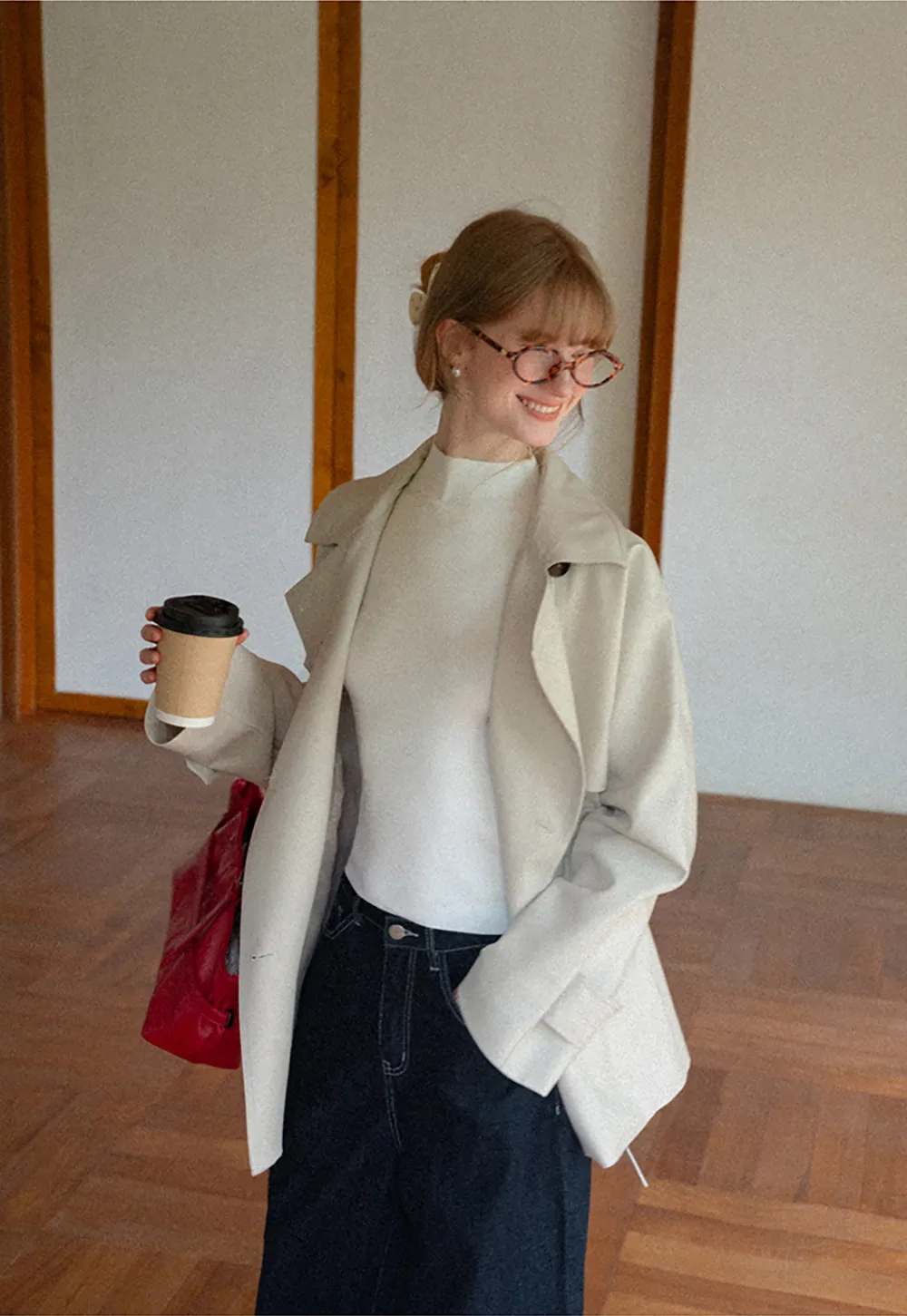 Oversized Notched Collar Trench Coat