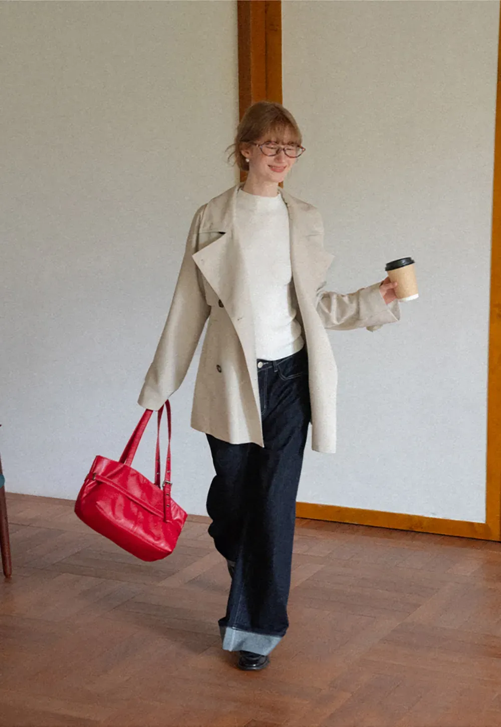 Oversized Notched Collar Trench Coat