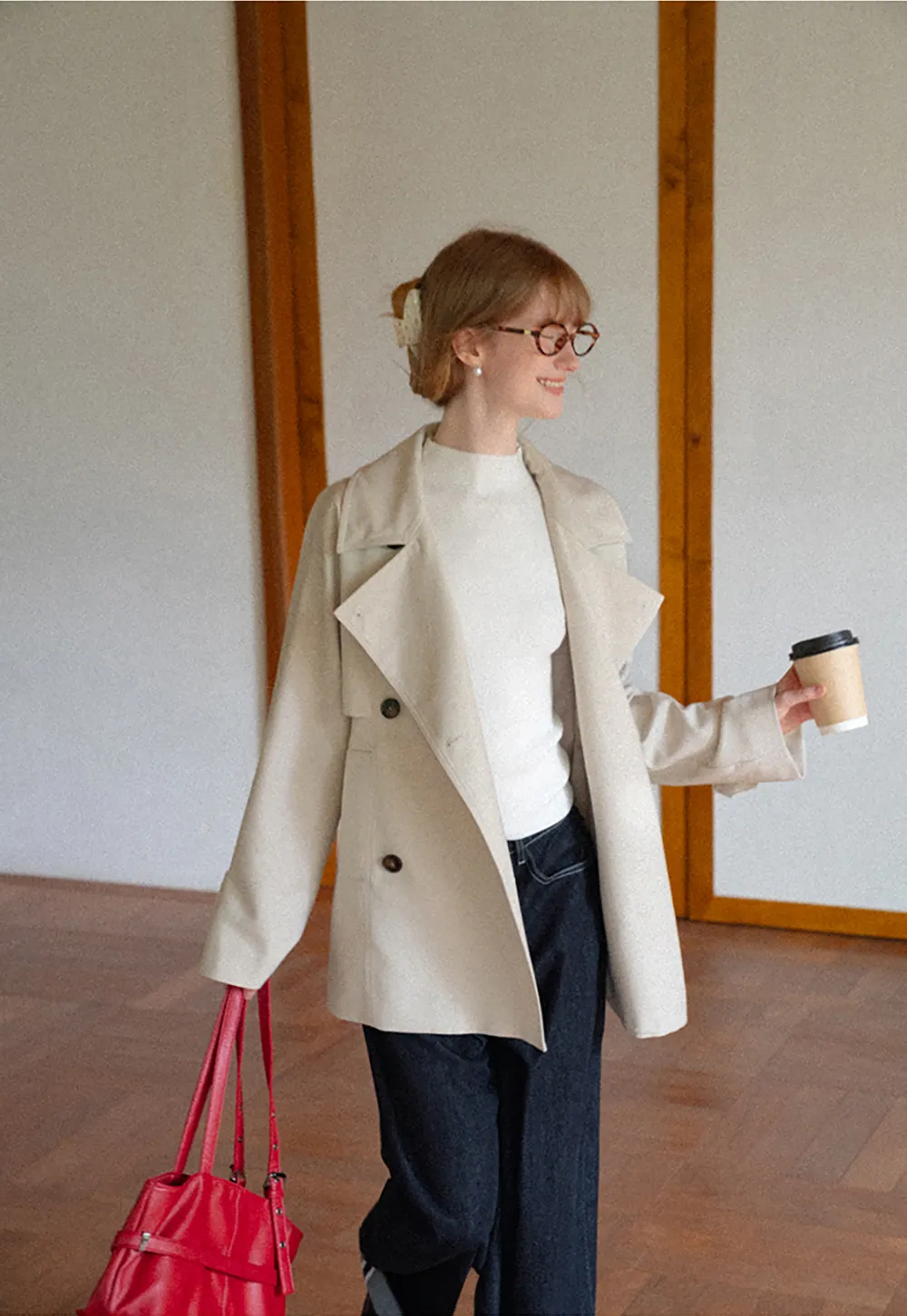 Oversized Notched Collar Trench Coat