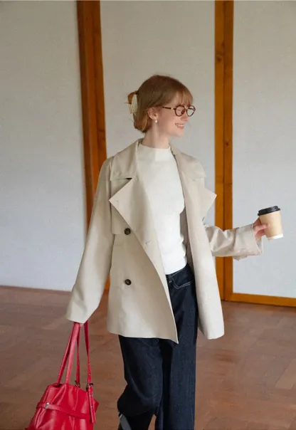 Oversized Notched Collar Trench Coat