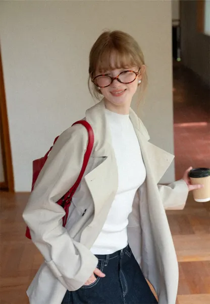 Oversized Notched Collar Trench Coat