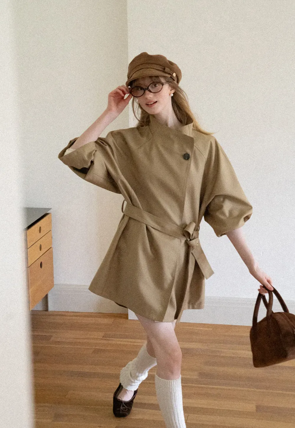 Asymmetrical Collar Oversized Belted Trench Coat