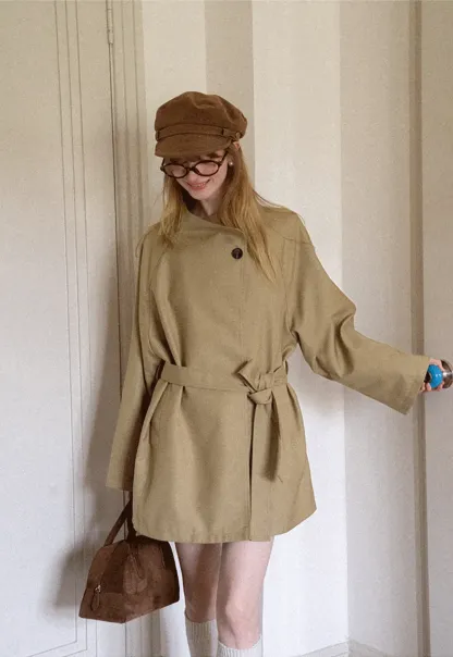 Asymmetrical Collar Oversized Belted Trench Coat