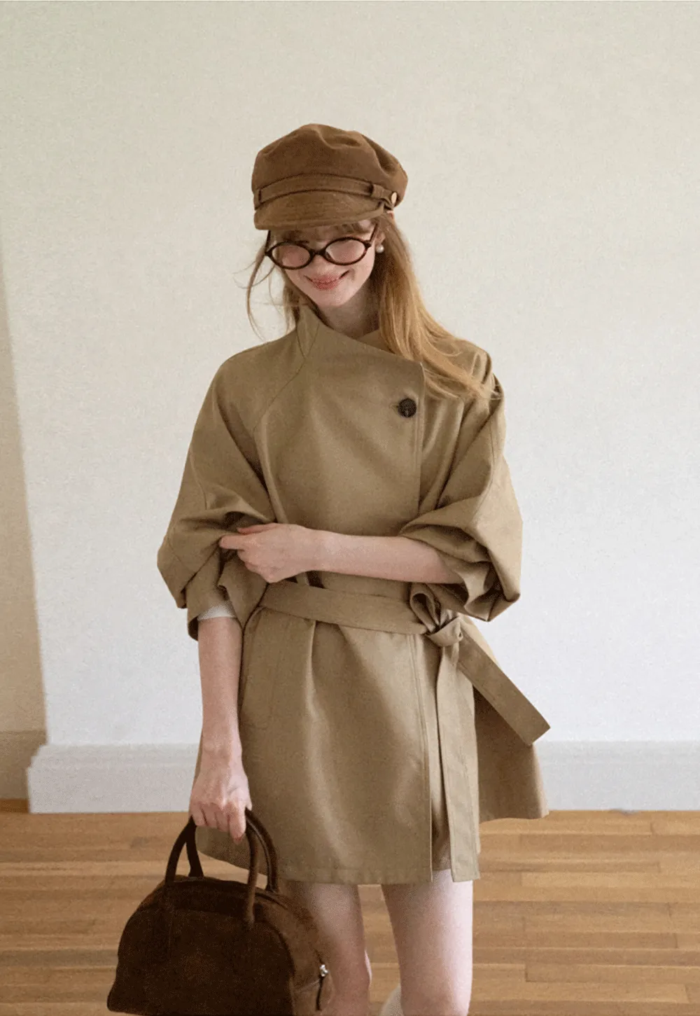 Asymmetrical Collar Oversized Belted Trench Coat