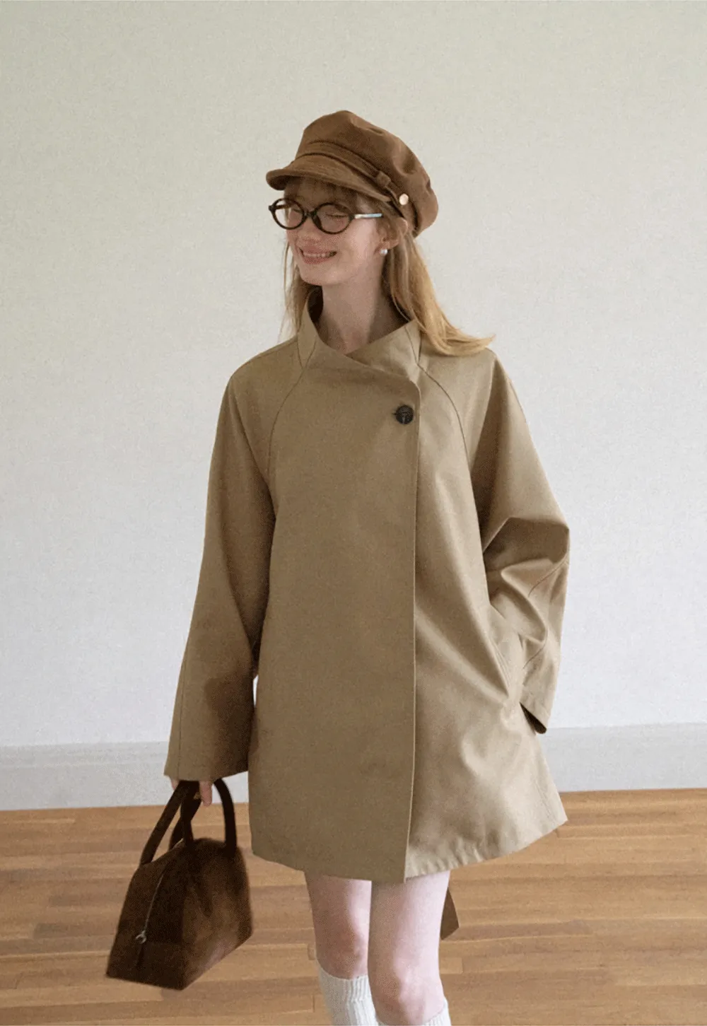 Asymmetrical Collar Oversized Belted Trench Coat