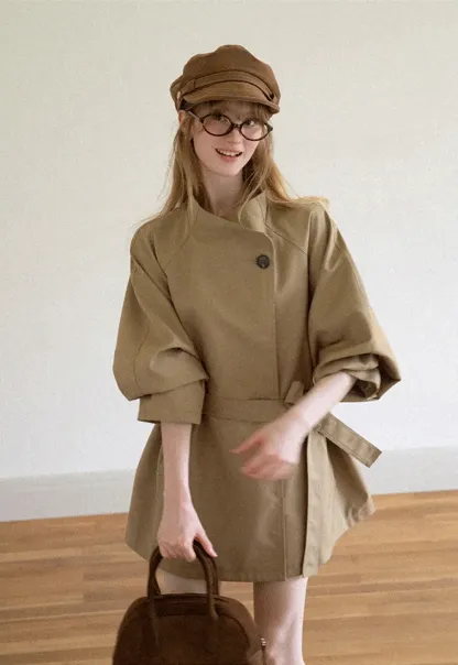 Asymmetrical Collar Oversized Belted Trench Coat