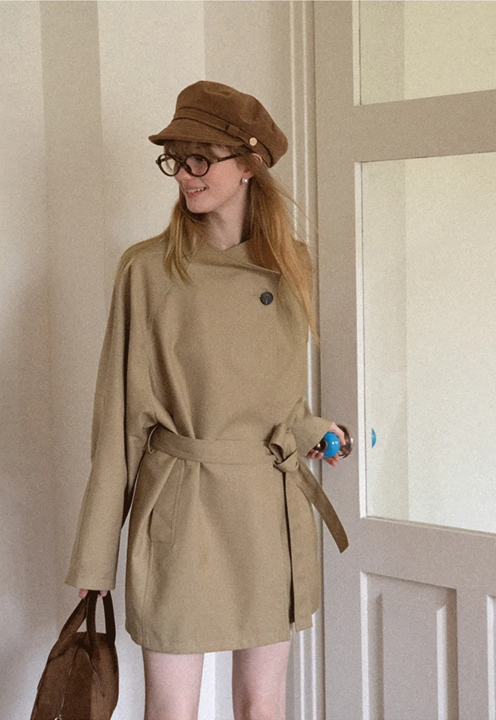Asymmetrical Collar Oversized Belted Trench Coat