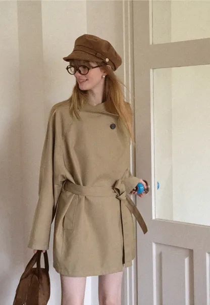 Asymmetrical Collar Oversized Belted Trench Coat