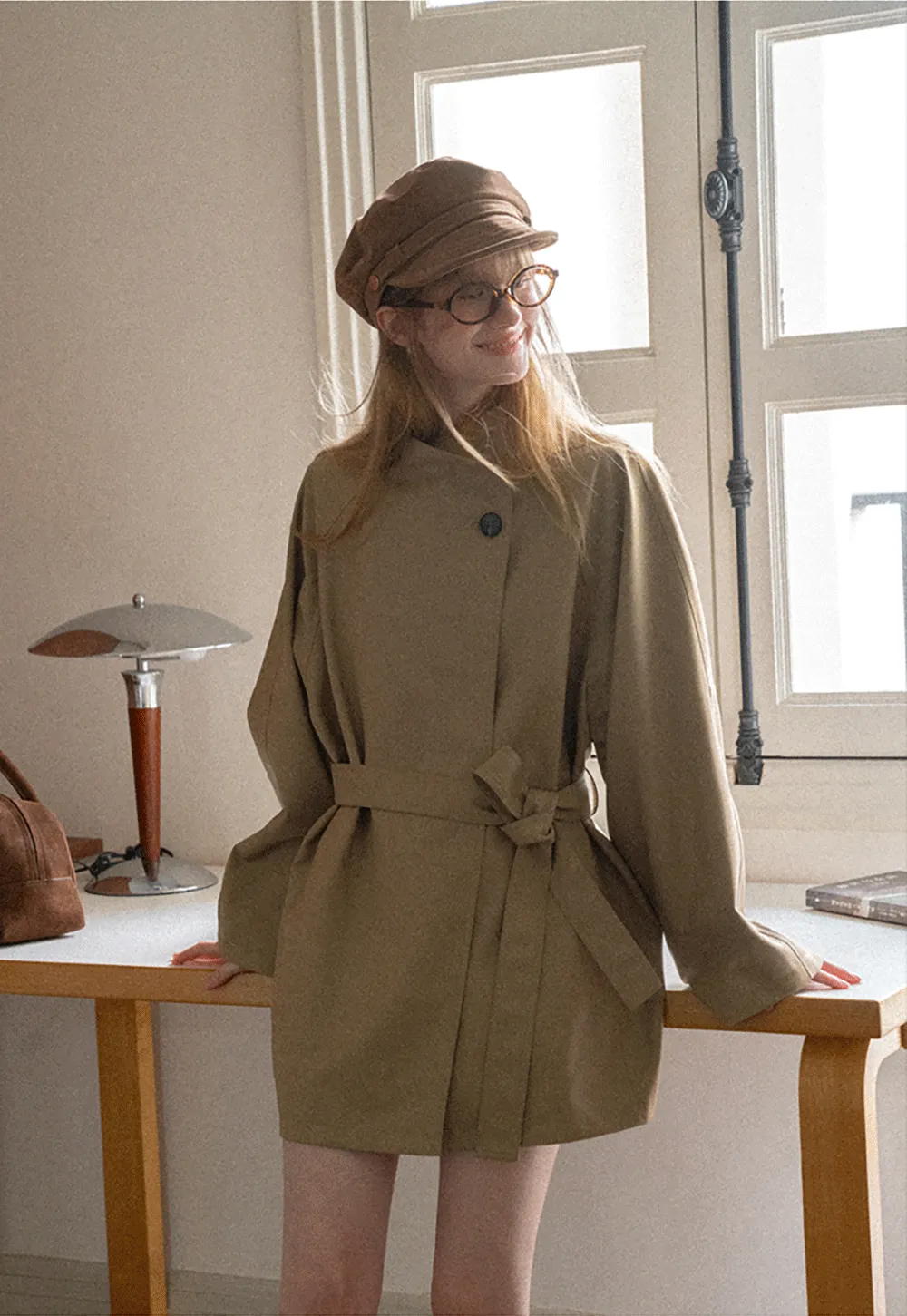 Asymmetrical Collar Oversized Belted Trench Coat