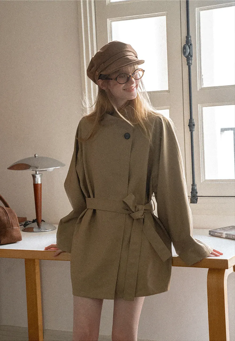 Asymmetrical Collar Oversized Belted Trench Coat