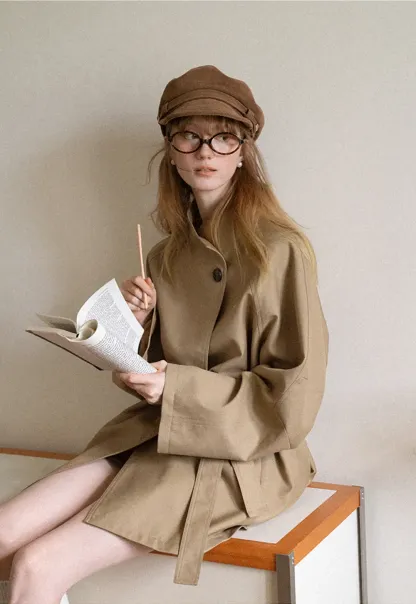 Asymmetrical Collar Oversized Belted Trench Coat