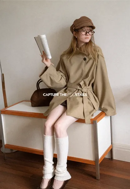 Asymmetrical Collar Oversized Belted Trench Coat