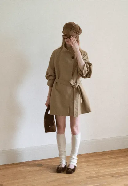 Asymmetrical Collar Oversized Belted Trench Coat