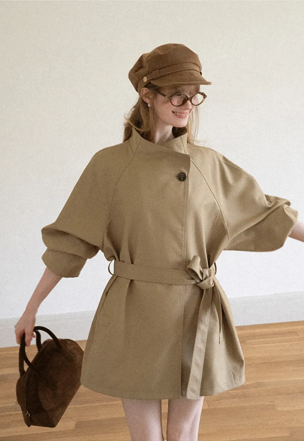 Asymmetrical Collar Oversized Belted Trench Coat