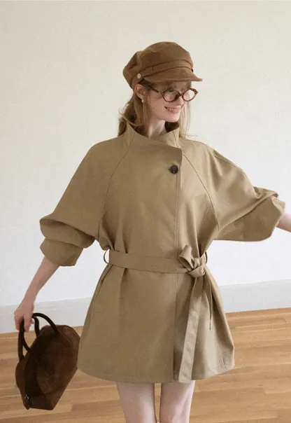 Asymmetrical Collar Oversized Belted Trench Coat