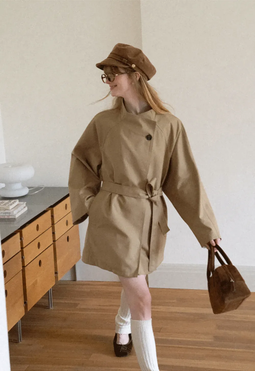 Asymmetrical Collar Oversized Belted Trench Coat
