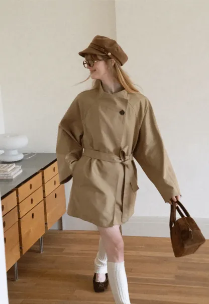 Asymmetrical Collar Oversized Belted Trench Coat
