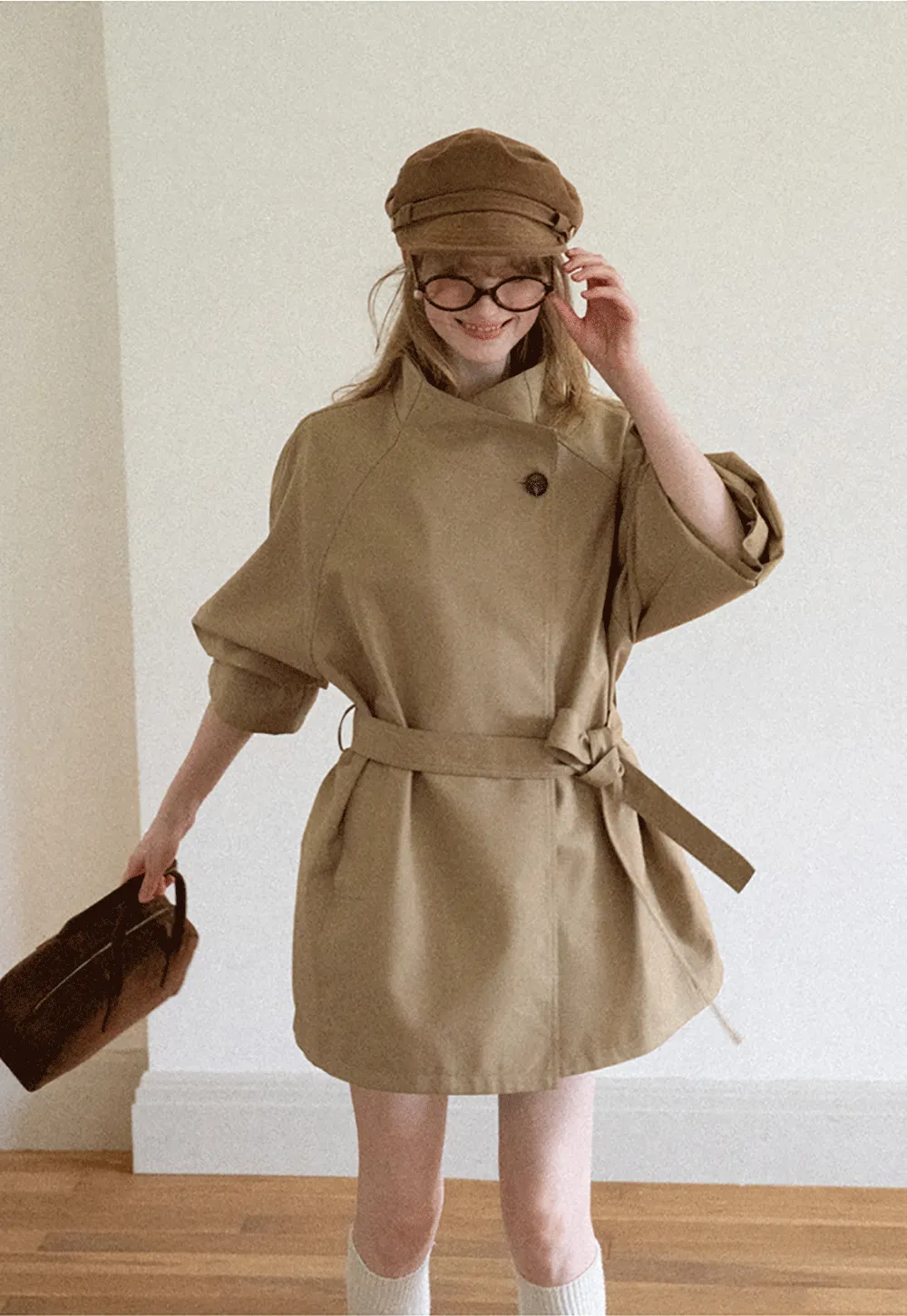 Asymmetrical Collar Oversized Belted Trench Coat