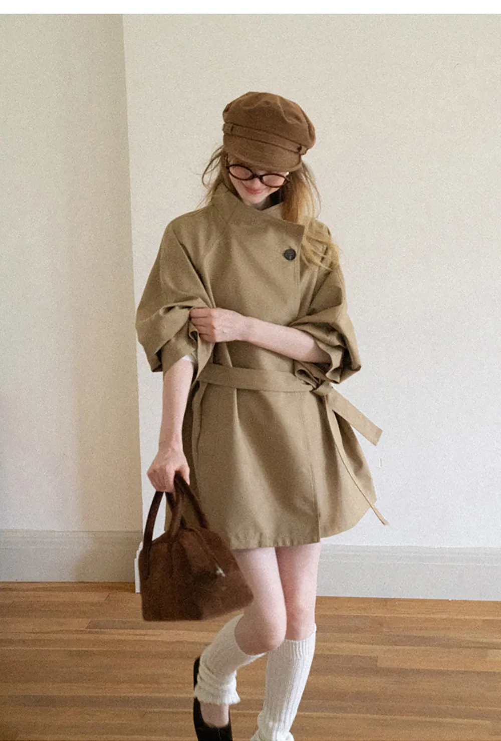 Asymmetrical Collar Oversized Belted Trench Coat