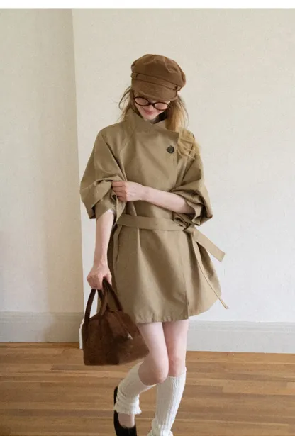 Asymmetrical Collar Oversized Belted Trench Coat
