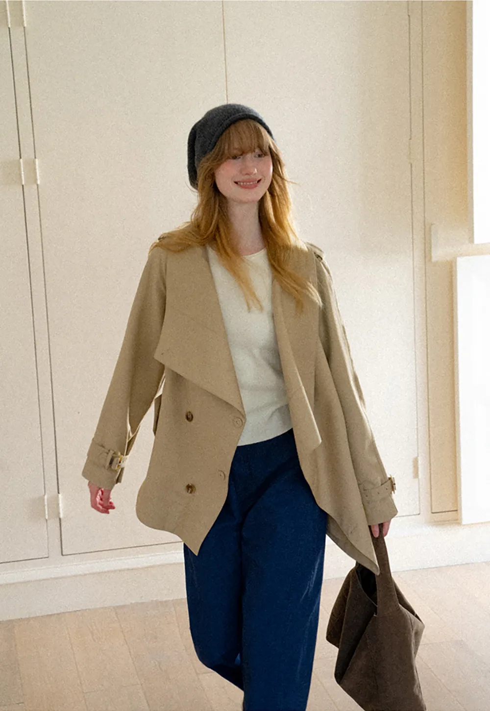 Asymmetrical Lapel Double Breasted Trench Coat